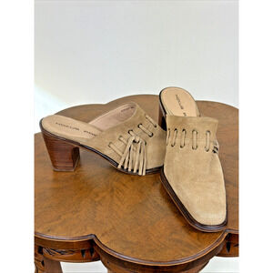 Hokus Pokus Western Bootie Tan Suede Mule Open Back Shoe Ladies Size 9